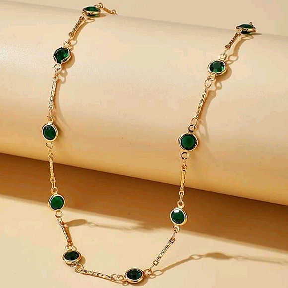 Emerald Green Gold Plated Zircon Choker Bracelet Matching Set - Picture 3 of 9
